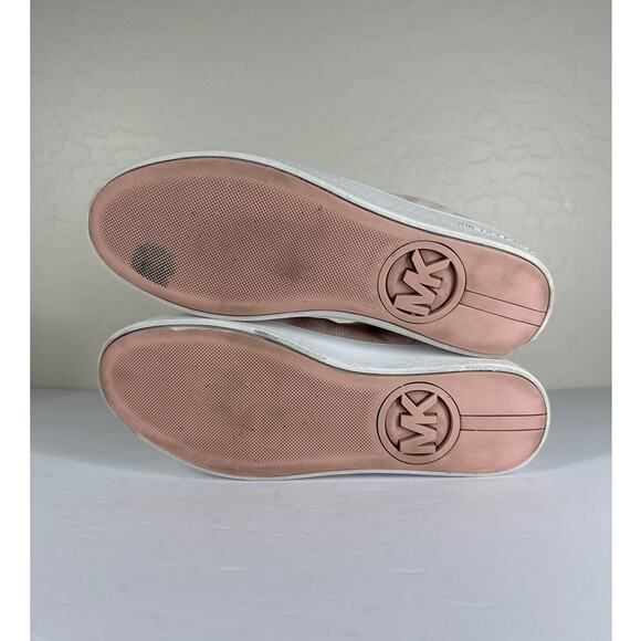 Michael Michael Kors Poppy Lace-Up Sneakers Pink White Size 10 Designer Leather - Picture 9 of 10
